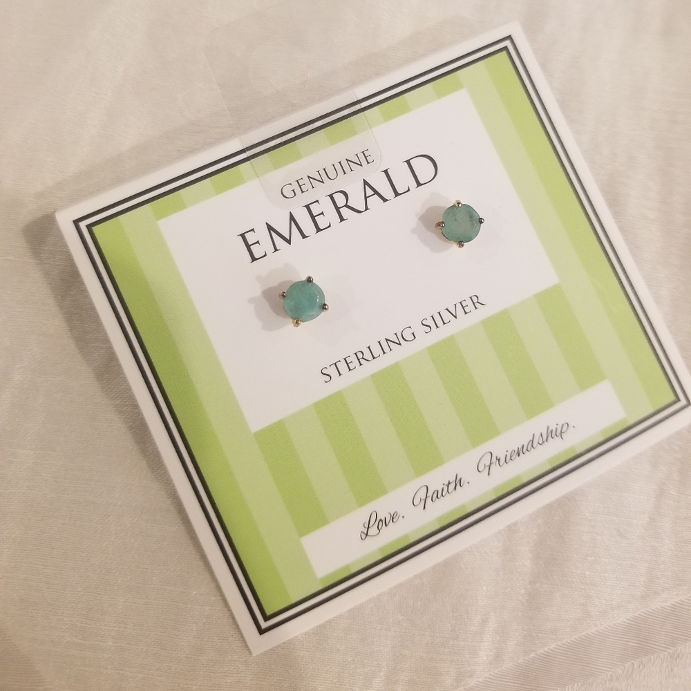 Genuine Emerald sterling silver earrings
